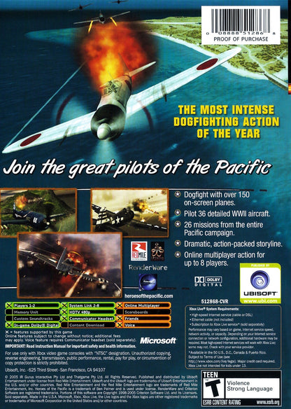 Heroes of the Pacific Xbox for retro video game enthusiasts featuring World War II flight combat gameplay dogfighting missions historical aircraft simulation cinematic aerial battles mission based campaign structure and collectible gaming appeal rear art 
