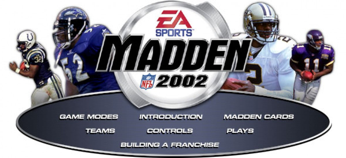 Madden NFL 2002 title screen for PlayStation 2 (PS2) sports video game