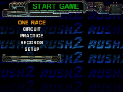 Rush 2: Extreme Racing USA title screen for Nintendo 64 (N64) video game