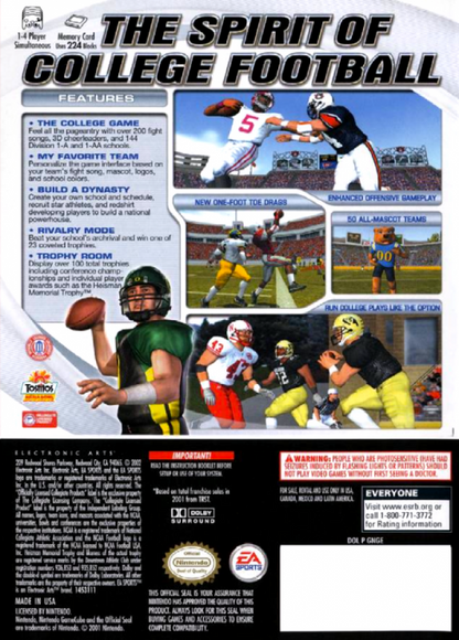 NCAA Football 2003 back of case for Nintendo GameCube (GC) college football sports video game