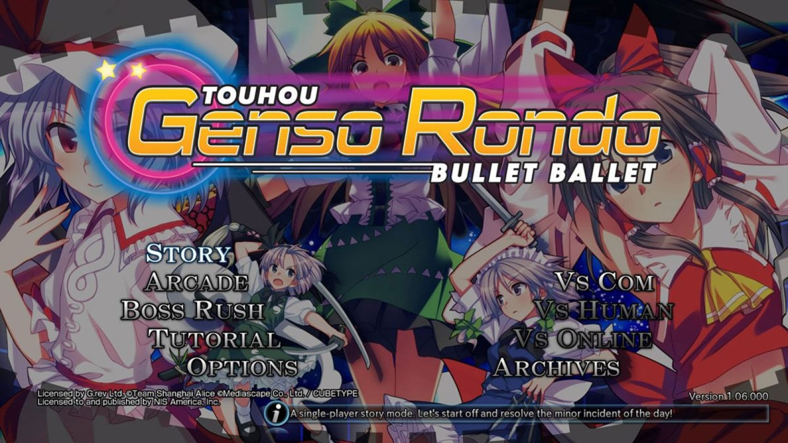 Touhou Genso Rondo Bullet Ballet retro PlayStation 4 video game Touhou bullet hell shooter anime combat arcade style action multiplayer console title PlayStation 4 release gameplay