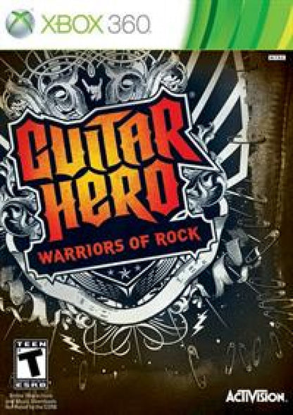 Guitar Hero Warriors of Rock Xbox 360 for rhythm music video game fans featuring guitar and band gameplay rock songs challenging note charts career quests multiplayer modes instrument controller support star power and high energy musical performances collectible gaming appeal front