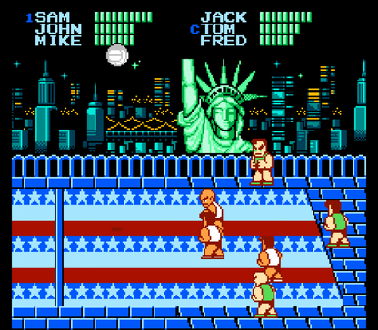 Super Dodgeball Nintendo Entertainment System NES sports video game featuring fast-paced dodgeball matches team-based competition powerful throws special moves international teams challenging opponents and classic Nintendo Entertainment System NES gameplay collectible retro gaming appeal gameplay
