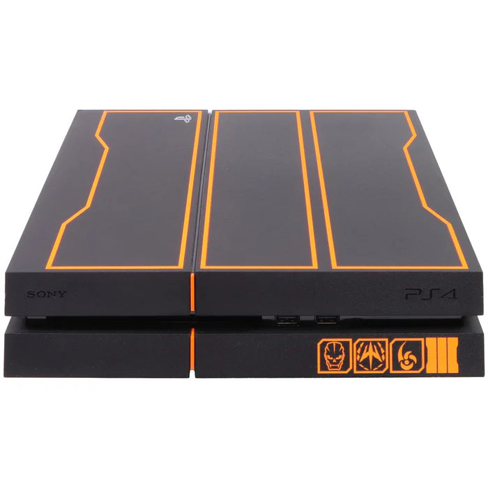Sony PlayStation 4 1TB console Call of Duty Black Ops III edition featuring special themed design includes the Black Ops III game bundled standard PS4 features dualshock 4 controller HDMI output online connectivity and 1TB storage for games and media down
