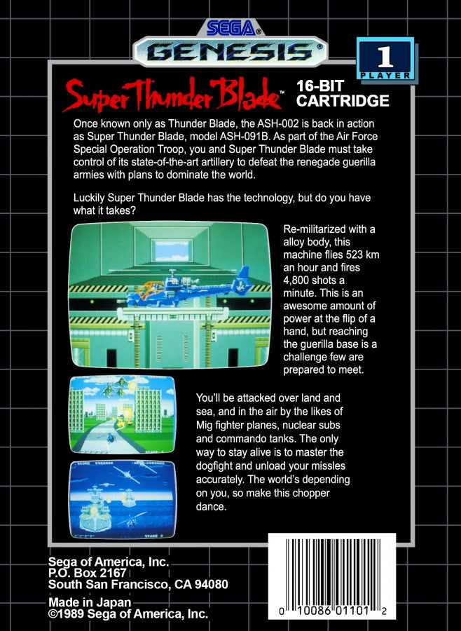 Super Thunder Blade back cover art for Sega Genesis (GEN) video game