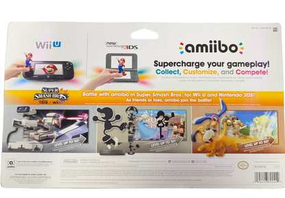 Retro 3 Pack Amiibos [Sealed] for Nintendo Amiibo featuring a collectible three figure set in original unopened packaging; scan compatible amiibo to unlock in game extras and display these retro themed characters as a sealed collector item back of box