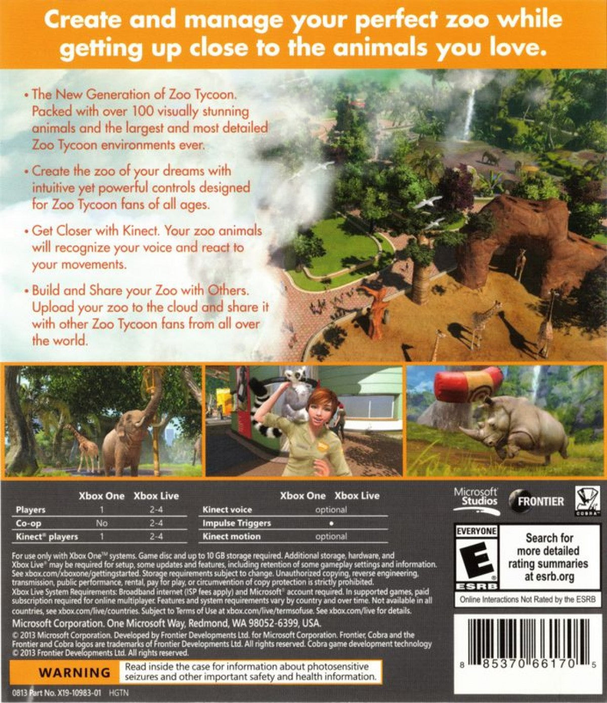 Zoo Tycoon – Xbox One (XONE) back of case for zoo management simulation video game
