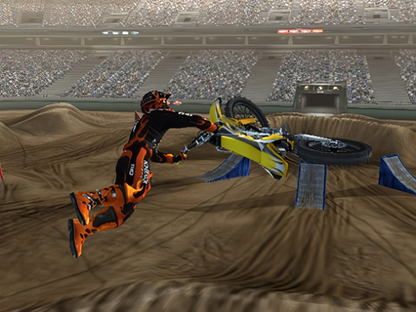 MX vs ATV Untamed Platinum Hits Xbox 360 off-road racing video game X-Cross tournament bringing together eight racing series monster trucks trophy trucks ORV sport vehicles professional riders Ricky Carmichael Chad Reed Rhythm Racing physics engine power slides whips scrubs massive outdoor environments customization online multiplayer competition gameplay screenshot