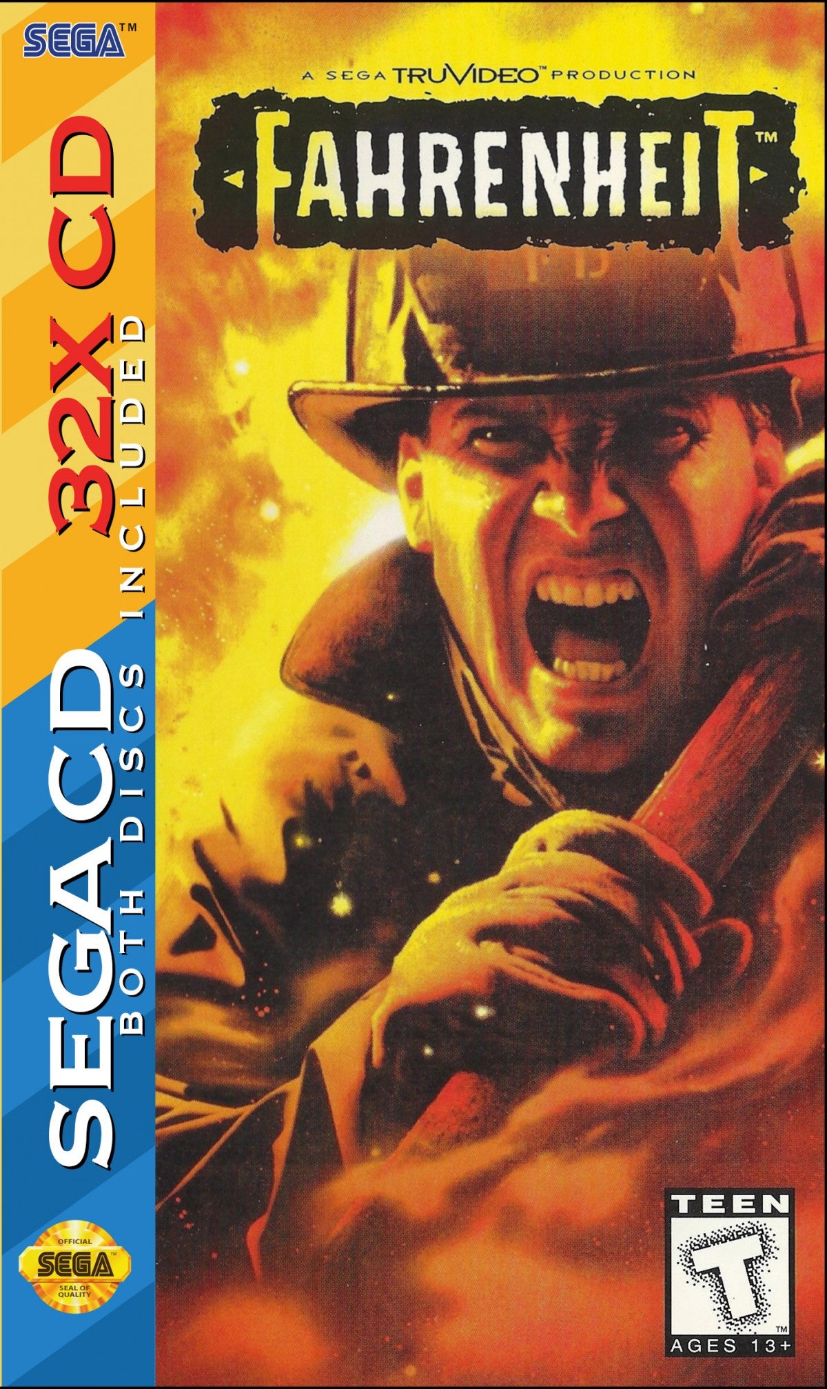 Fahrenheit Sega CD 32X full motion video FMV interactive movie thriller game cyber espionage action conspiracy storyline branching narrative live action cutscenes Digital Pictures style gameplay retro gaming Sega CD 32X software video game title cover art