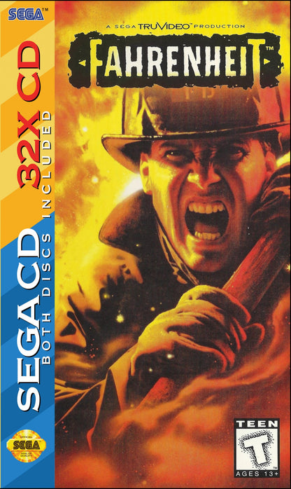 Fahrenheit Sega CD 32X full motion video FMV interactive movie thriller game cyber espionage action conspiracy storyline branching narrative live action cutscenes Digital Pictures style gameplay retro gaming Sega CD 32X software video game title cover art