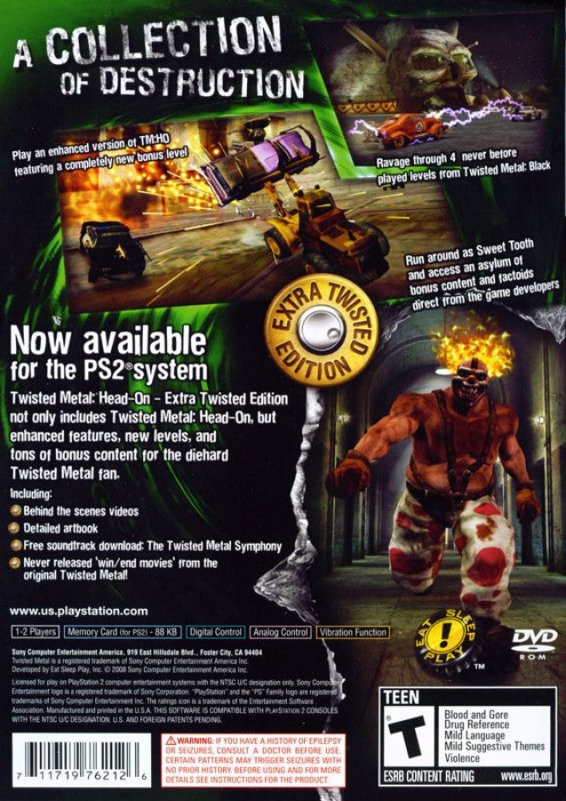 Twisted Metal: Head-On – Extra Twisted Edition video game back of case, vehicular combat genre