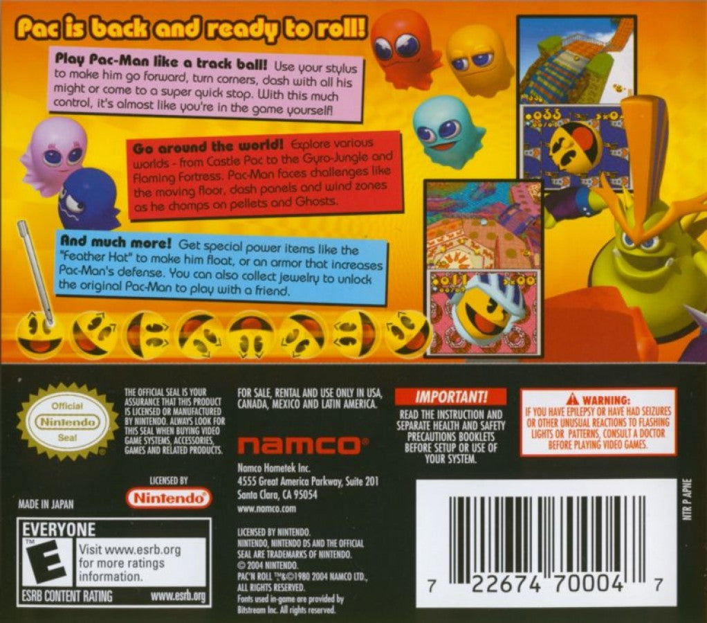 Pac n Roll back of case for Nintendo DS (DS) arcade platforming video game