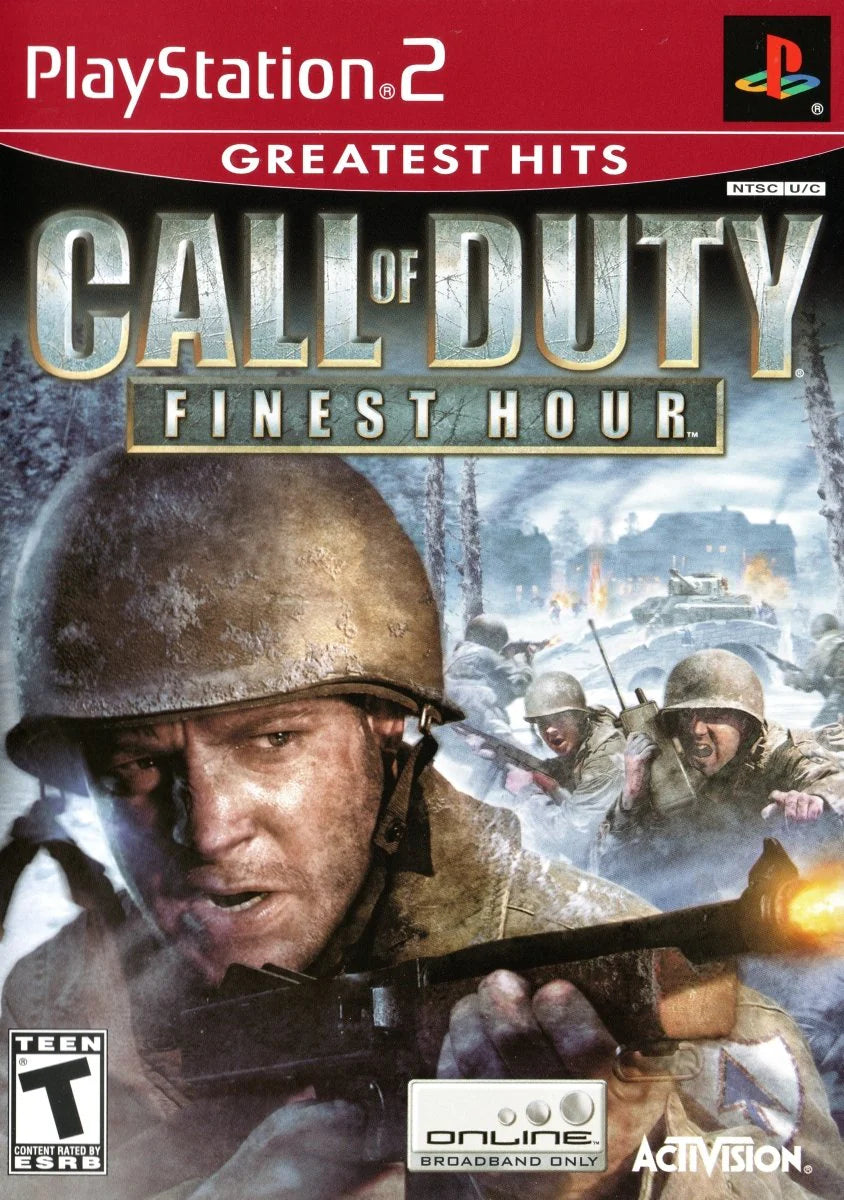 Call of Duty Finest Hour Greatest Hits PS2 inspired design featuring World War II military shooter aesthetic historic battlefield campaigns allied soldiers intense infantry combat cinematic wartime action immersive mission based gameplay nostalgic PlayStation 2 presentation front cover