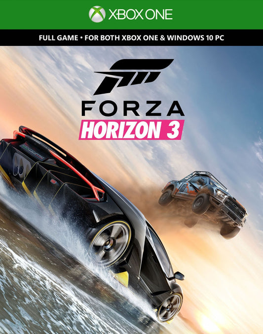 Forza Horizon 3 game for the Xbox One featuring open world racing gameplay set in Australia with a large selection of cars dynamic weather events customizable festivals and online multiplayer exploration and competition cover art