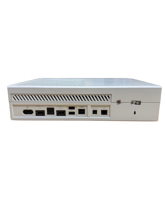 Rear view of the original Xbox One white edition showing ports and ventilation