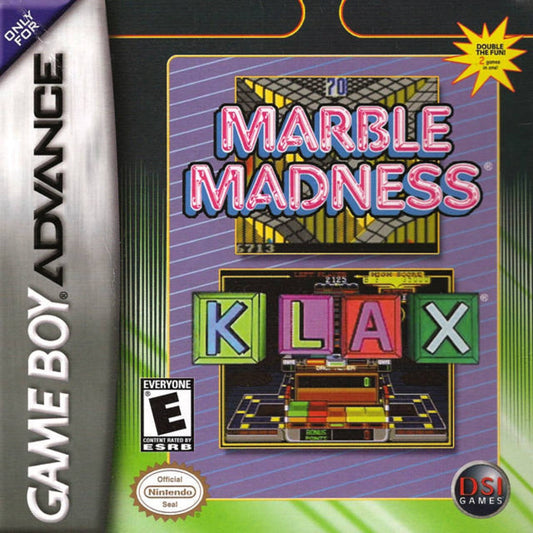 Marble Madness Klax In Box retro Game Boy Advance video game Marble Madness puzzle action arcade gameplay Klax tile matching classic handheld console title Game Boy Advance release cover art