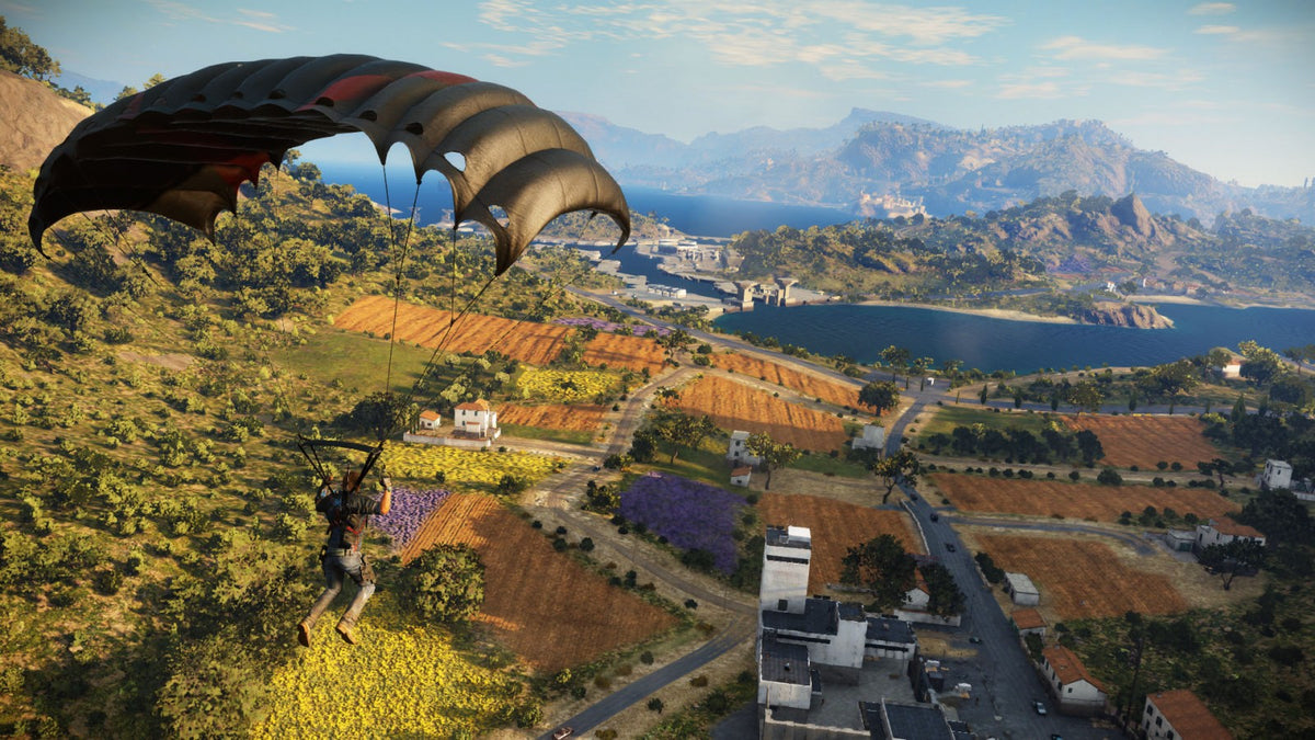 Just Cause 3 Day One Edition PlayStation 4 PS4 for open world action adventure video game fans featuring Rico Rodriguez explosive combat massive Mediterranean island exploration grappling hook wingsuit parachute vehicle hijacking destructible environments stunts and chaotic missions Day One Edition content collectible gaming appeal gameplay