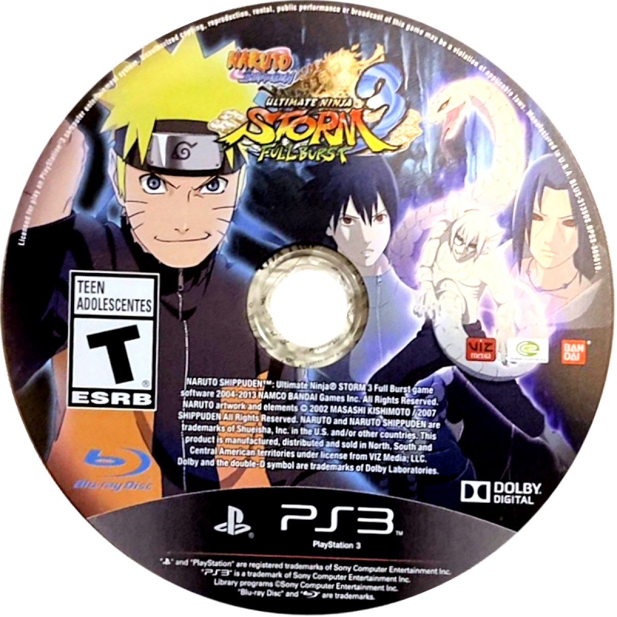 Naruto Shippuden: Ultimate Ninja Storm Full Burst PlayStation 3 PS3 video game, action fighting, anime-based combat, story-driven ninja battles, console title disc