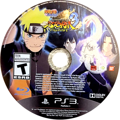 Naruto Shippuden: Ultimate Ninja Storm Full Burst PlayStation 3 PS3 video game, action fighting, anime-based combat, story-driven ninja battles, console title disc