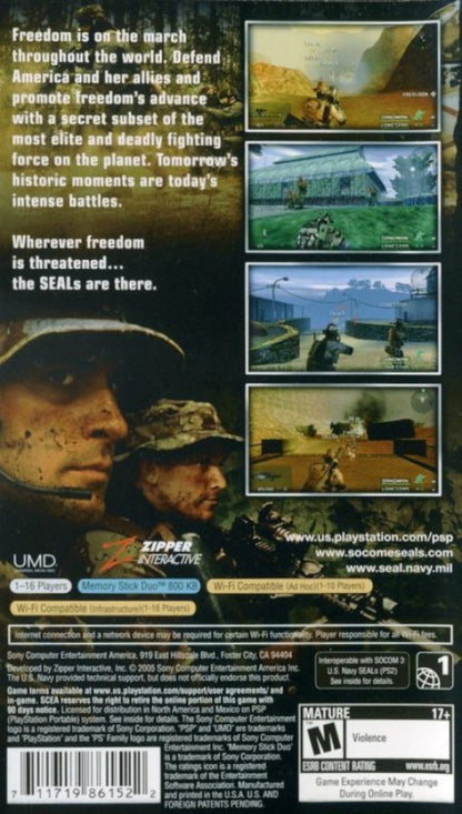 SOCOM: U.S. Navy SEALs – Fireteam Bravo back of case for PlayStation Portable (PSP) tactical shooter game