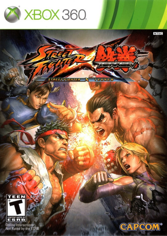 Street Fighter X Tekken for Xbox 360 fighting video game featuring tag team battles, iconic characters from both franchises, combo based combat mechanics, and competitive multiplayer gameplay experience cover art
