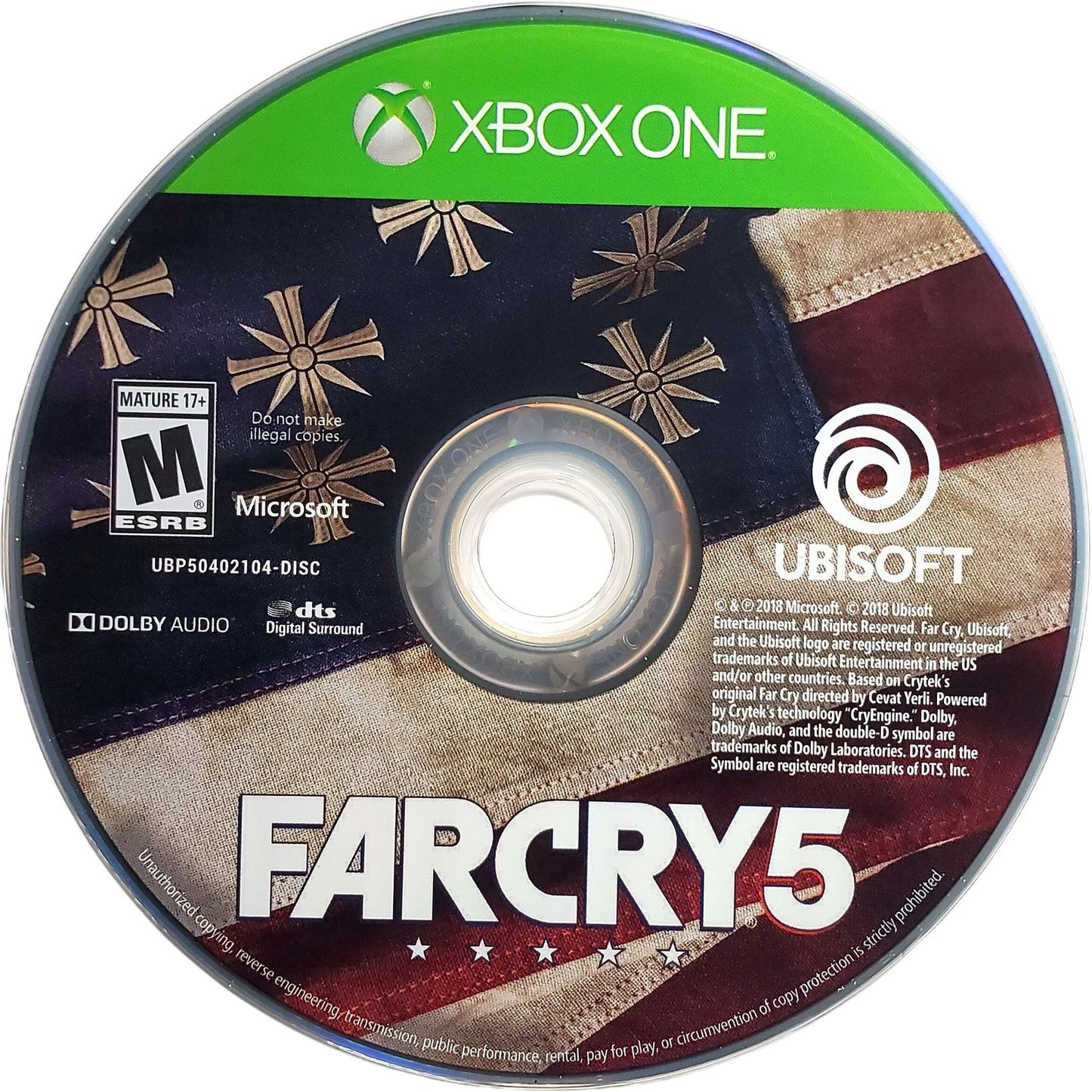 Far Cry 5 disc for Xbox One (XONE) open-world first-person shooter video game