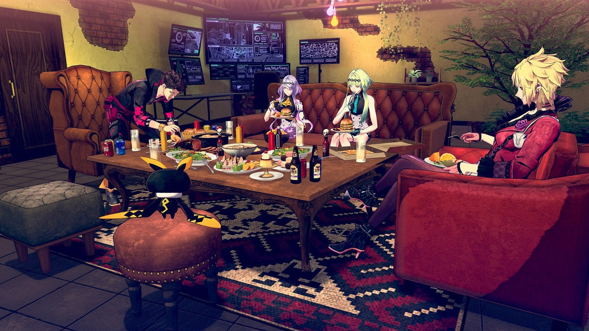 Soul Hackers 2 PlayStation 5 JRPG Atlus cyberpunk setting Ringo protagonist demon summoning turn-based combat party members comp summoning soul matrix dungeons character bonds supernatural thriller gameplay screenshot