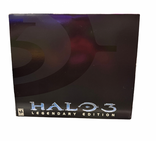 Halo 3 Legendary Edition Xbox 360 video game featuring first person shooter gameplay Master Chief Covenant battles sci fi combat campaign missions multiplayer action vehicle combat iconic Halo characters and legendary edition collectible packaging classic Xbox 360 gameplay retro video game collection collectible gaming appeal