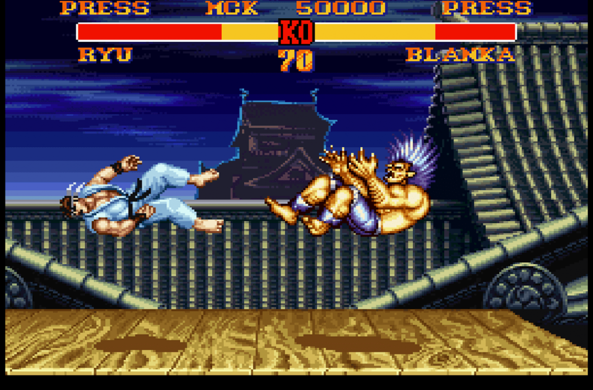 Retro Street Fighter II SNES inspired design featuring classic arcade fighting game aesthetic iconic world warriors fast paced 2D combat pixel art martial arts tournament gameplay legendary Capcom fighter nostalgic Super Nintendo presentation gameplay