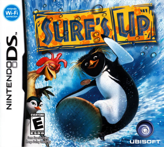 Surf’s Up for Nintendo DS (DS), cover image for a retro video game featuring surfing sports gameplay, wave-riding challenges, trick-based competitions, character-based progression, and movie-inspired arcade action