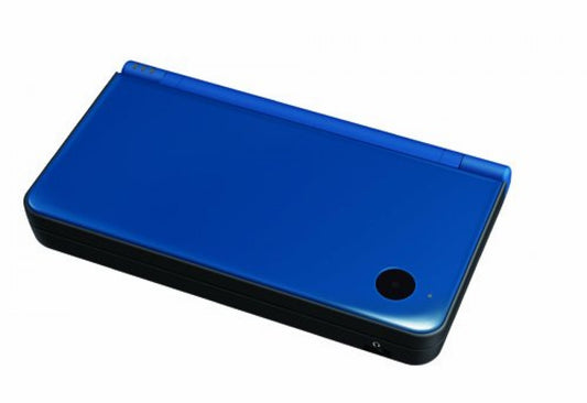 Blue Nintendo DSi XL handheld gaming system featuring a large dual screen design in blue with touch controls built in camera and compatibility with Nintendo DS games and downloadable titles