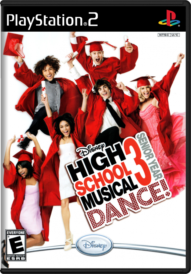 Disney High School Musical 3: Senior Year Dance cover art for PlayStation 2 (PS2) music rhythm dance video game based on High School Musical 3: Senior Year
