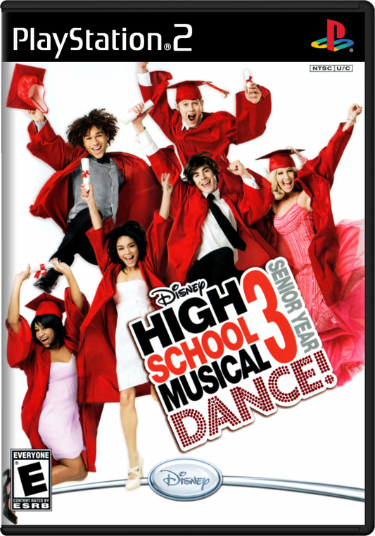 Disney High School Musical 3: Senior Year Dance cover art for PlayStation 2 (PS2) music rhythm dance video game based on High School Musical 3: Senior Year