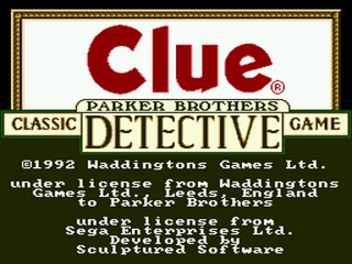 Clue title screen for Sega Genesis (GEN) video game