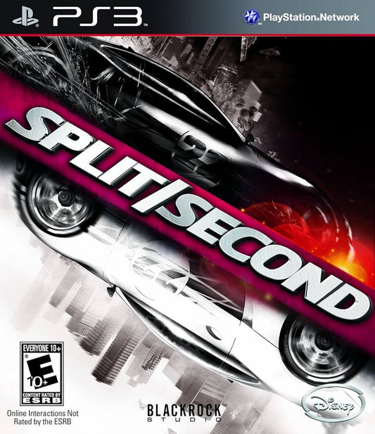 Split/Second for PlayStation 3 (PS3) at Gamers INC, featuring high-octane racing where you can trigger massive explosive events to alter the track and destroy your opponents in a thrilling reality TV-style competition front cover