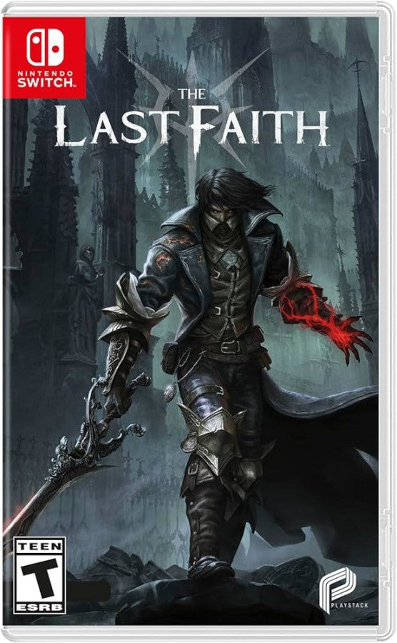 The Last Faith Nintendo Switch inspired design featuring dark gothic action platformer aesthetic haunting fantasy world brutal combat eldritch horrors atmospheric exploration intricate pixel art visuals challenging metroidvania gameplay presentation front cover 