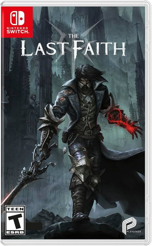The Last Faith Nintendo Switch inspired design featuring dark gothic action platformer aesthetic haunting fantasy world brutal combat eldritch horrors atmospheric exploration intricate pixel art visuals challenging metroidvania gameplay presentation front cover 