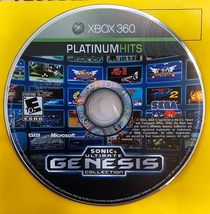 Sonic's Ultimate Genesis Collection [Platinum Hits] disc for Xbox 360 (X360) classic retro game compilation video game