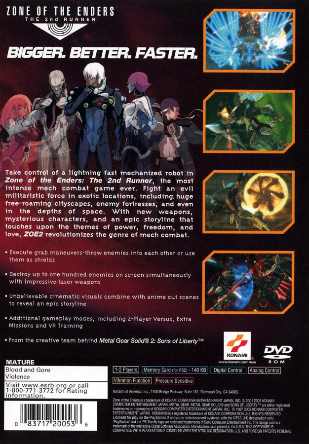 Zone of the Enders: The 2nd Runner – PlayStation 2 (PS2) video game back of case, mecha action.