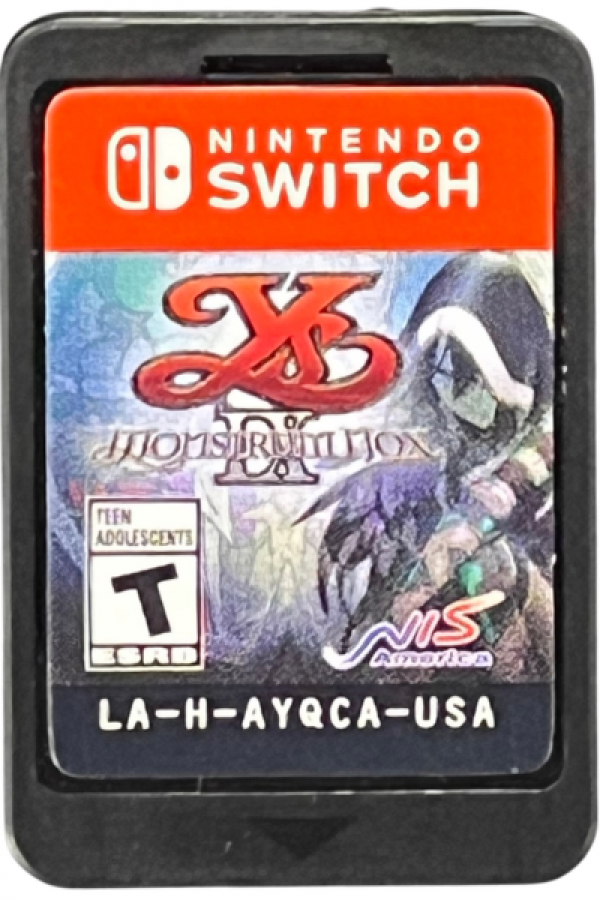 Ys IX Monstrum Nox Nintendo Switch inspired design featuring fast paced action role playing adventure aesthetic supernatural abilities dynamic real time combat sprawling city exploration mysterious fantasy storyline colorful anime inspired visuals and epic character driven gameplay presentation cartridge