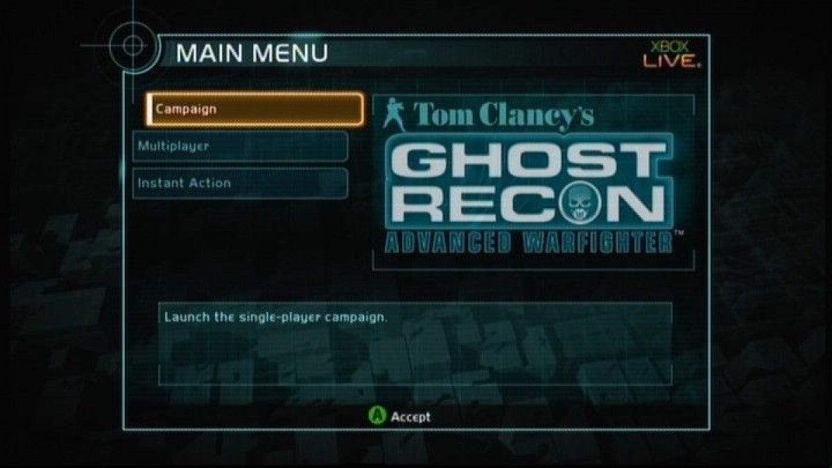 Tom Clancy's Ghost Recon Advanced Warfighter Xbox 360 tactical shooter featuring squad based military combat near future battlefield technology first person gameplay online multiplayer modes and strategic mission based warfare by Ubisoft gameplay