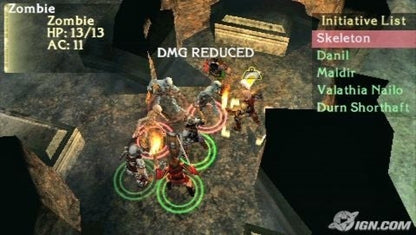 Dungeons & Dragons Tactics gameplay for PlayStation Portable (PSP) with two dragons on a brown background