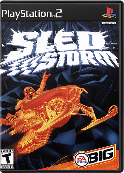 Sled Storm – PlayStation 2 (PS2) video game cover image, snowmobile racing game.
