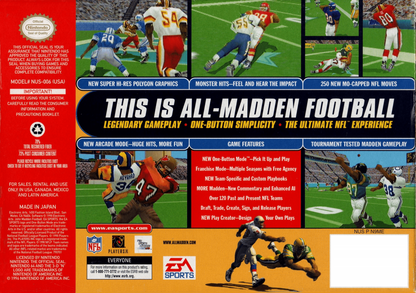 Madden NFL 99 back cover art for Nintendo 64 N64 video game