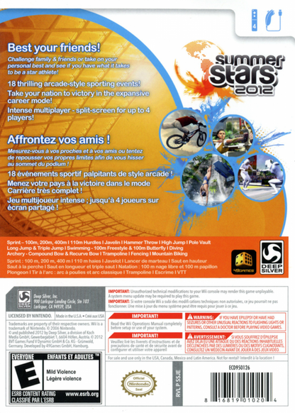Summer Stars 2012 – Nintendo Wii (Wii) Olympic-themed multi-sport athletics simulation video game back of case