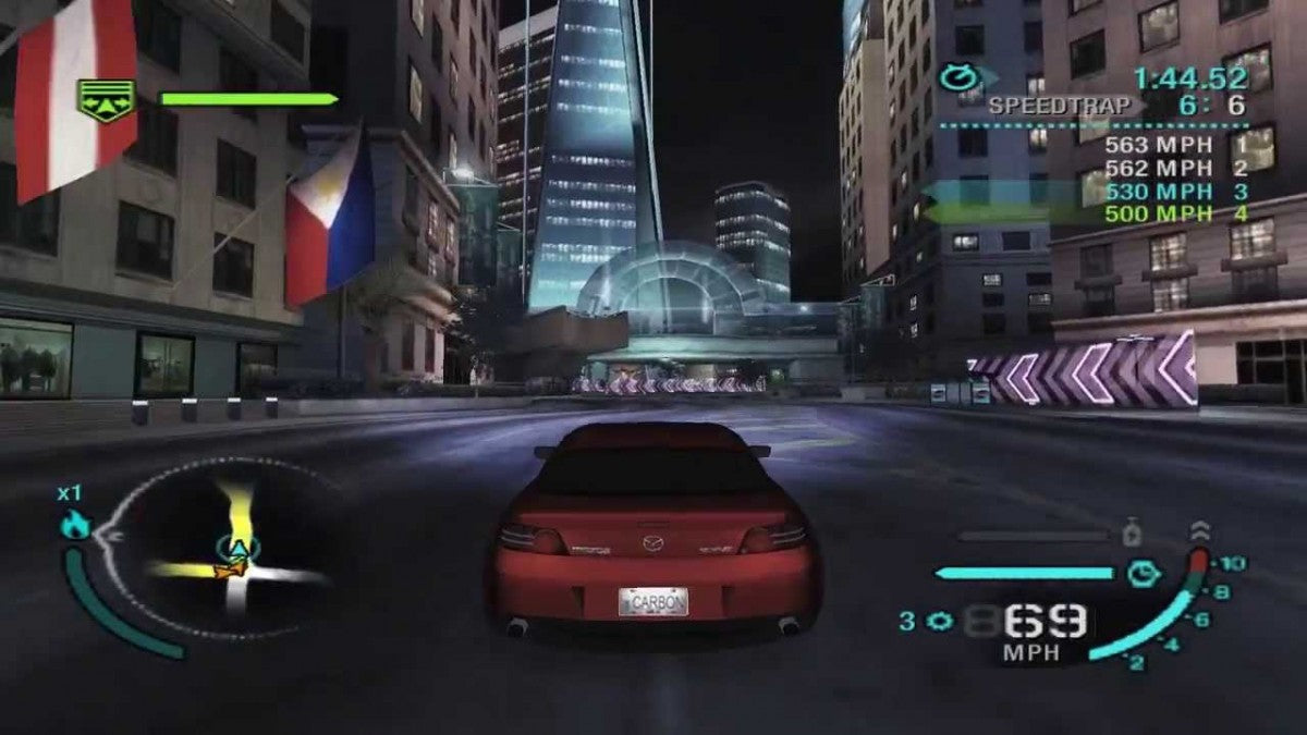 Need for Speed: Carbon for Nintendo GameCube (GC) at Gamers INC, featuring the adrenaline-fueled sequel to Most Wanted that takes the fight for street supremacy into the treacherous curves of Carbon Canyon, where you lead a crew of specialized tuners, muscles, and exotics to conquer rival territories through high-stakes "Canyon Duels" and strategic team-based racing in the series' most atmospheric urban night-driving experience gameplay screenshot