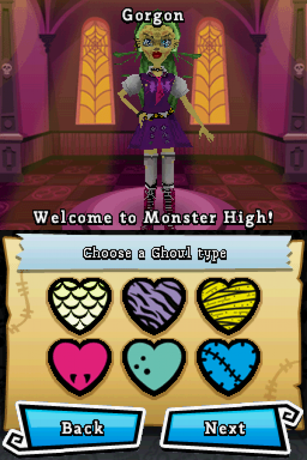 Monster High: Ghoul Spirit for Nintendo DS — a school-life adventure where you create your own ghoul, attend classes, complete tasks, build friendships with famous Monster High characters, and uncover spooky mysteries around the school character creation