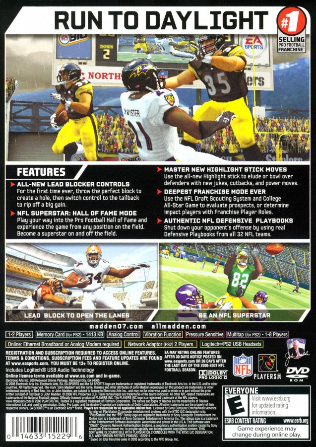 Madden NFL 07 back cover art for PlayStation 2 (PS2) sports video game
