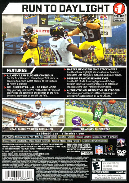 Madden NFL 07 back cover art for PlayStation 2 (PS2) sports video game