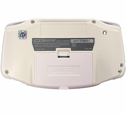 Retro white Game Boy Advance IPS mod with USB C charging inspired design featuring custom Nintendo handheld gaming console aesthetic bright white shell backlit IPS display rechargeable battery upgrade modern USB C power retro gaming nostalgia presentation back